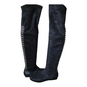 Ladies Lisa for Donald Pliner Fabian Distressed Grafite Suede Stretch Boots